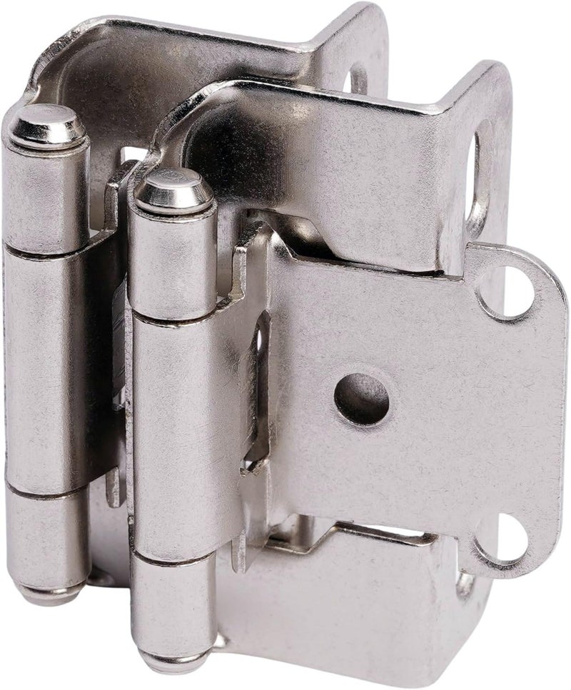 Decobasics 50 Pack 1/2" Overlay Brushed Nickel Cabinet Hinges for Cabinet Doors (25 Pairs) â€“ Self-Closing Semi-Wrap Face Frame Hinges for Cupboard & Kitchen Doors w/Screws & Quiet Bumpers - Image 1